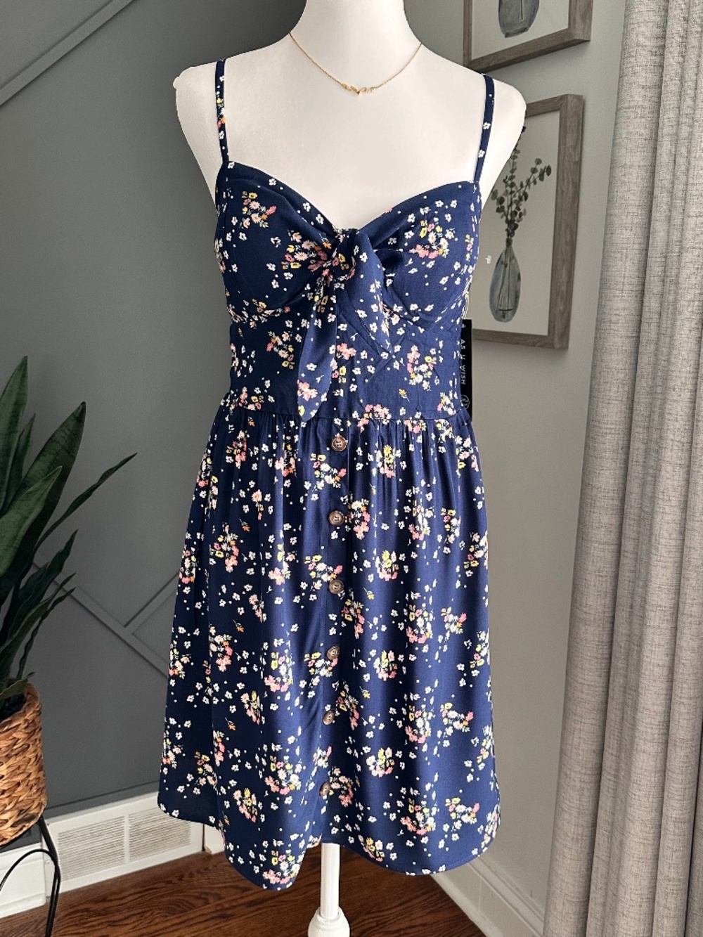 Cottagecore Y2k Blue Floral Padded Mini Dress Size Medium